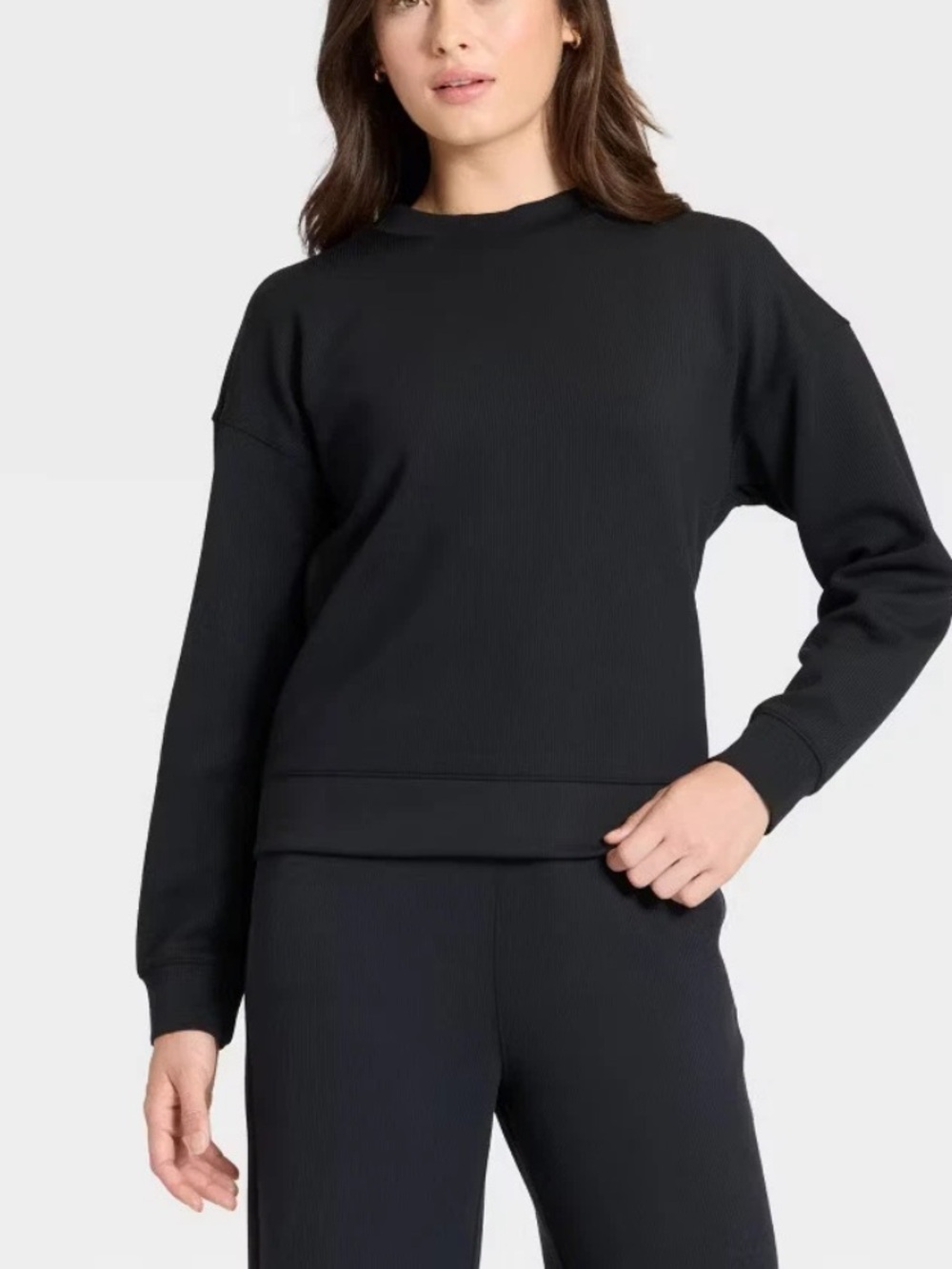 all in motion Black Airy Sleek Crewneck Pullover, Size S NEW